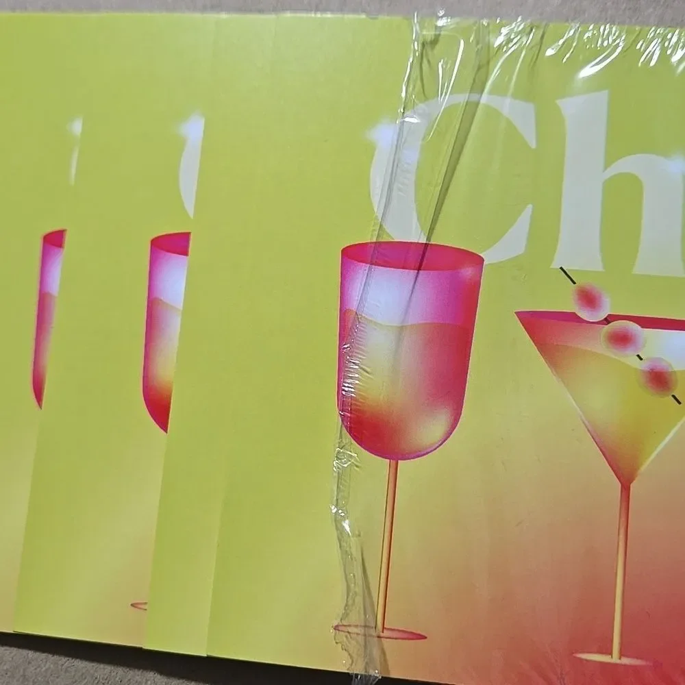 Poahmark Thank You Cheers Cocktail Note Card Set Of 6 Yellow & Pink Office